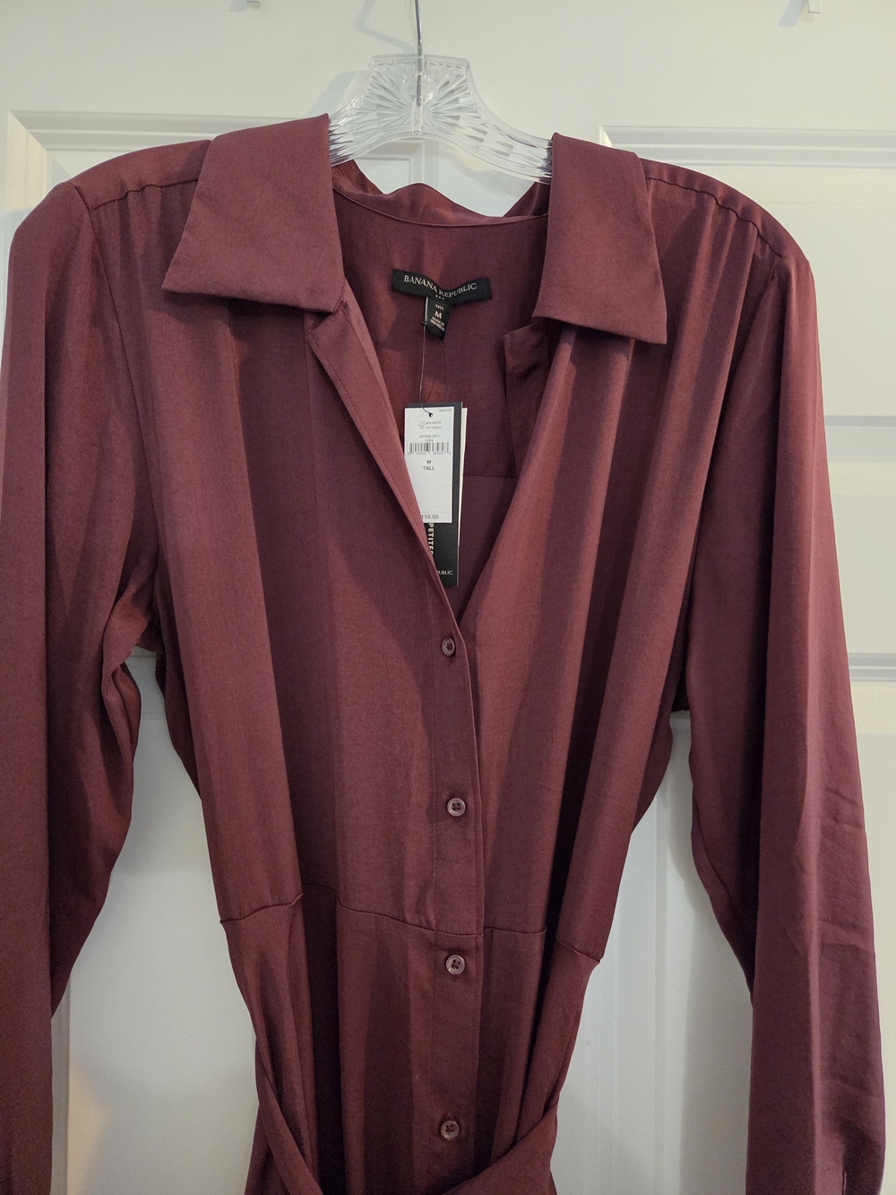 Banana Republic Burgundy Button Front Shirt Midi Dress - Tall M